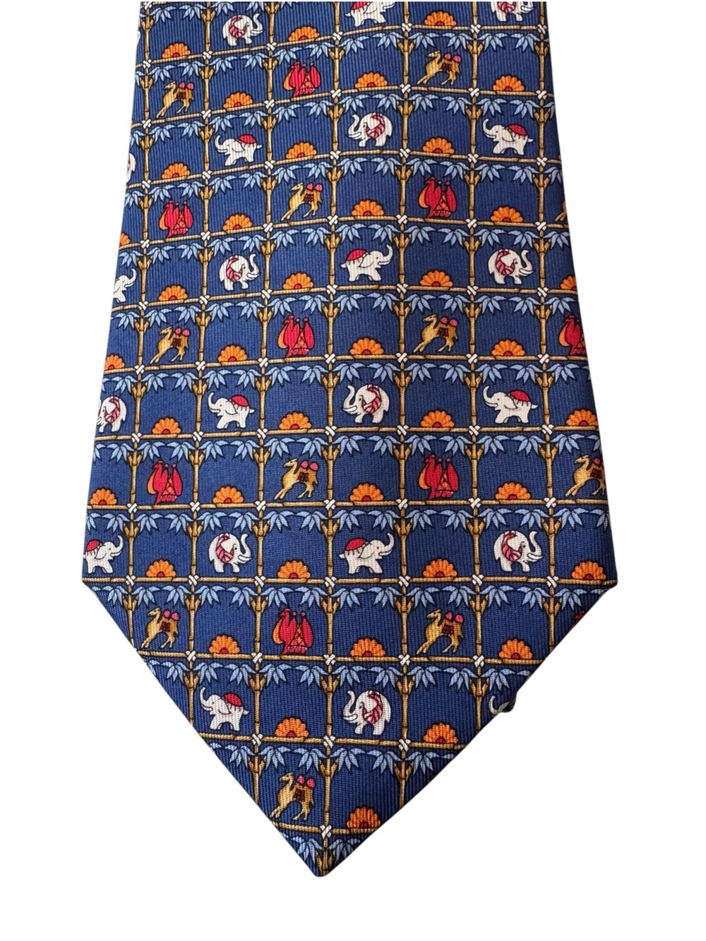 Salvatore Ferragamo Silk Tie Navy Elephant Animal Print Made in Italy